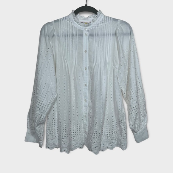 Boden Tops - Boden Eyelet Long Sleeve Button Up Shirt Size 6 White Feminine Cottagecore